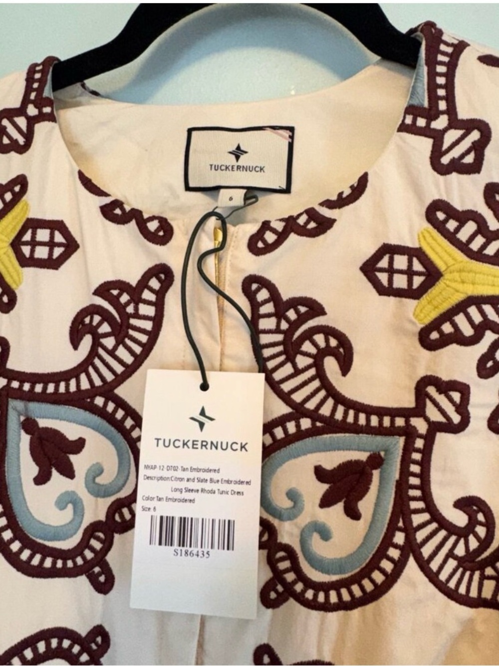 Tuckernuck Citron & Slate Blue Embroidered Rhoda Tunic Dress – Size 6- MB0260 - Picture 6 of 8